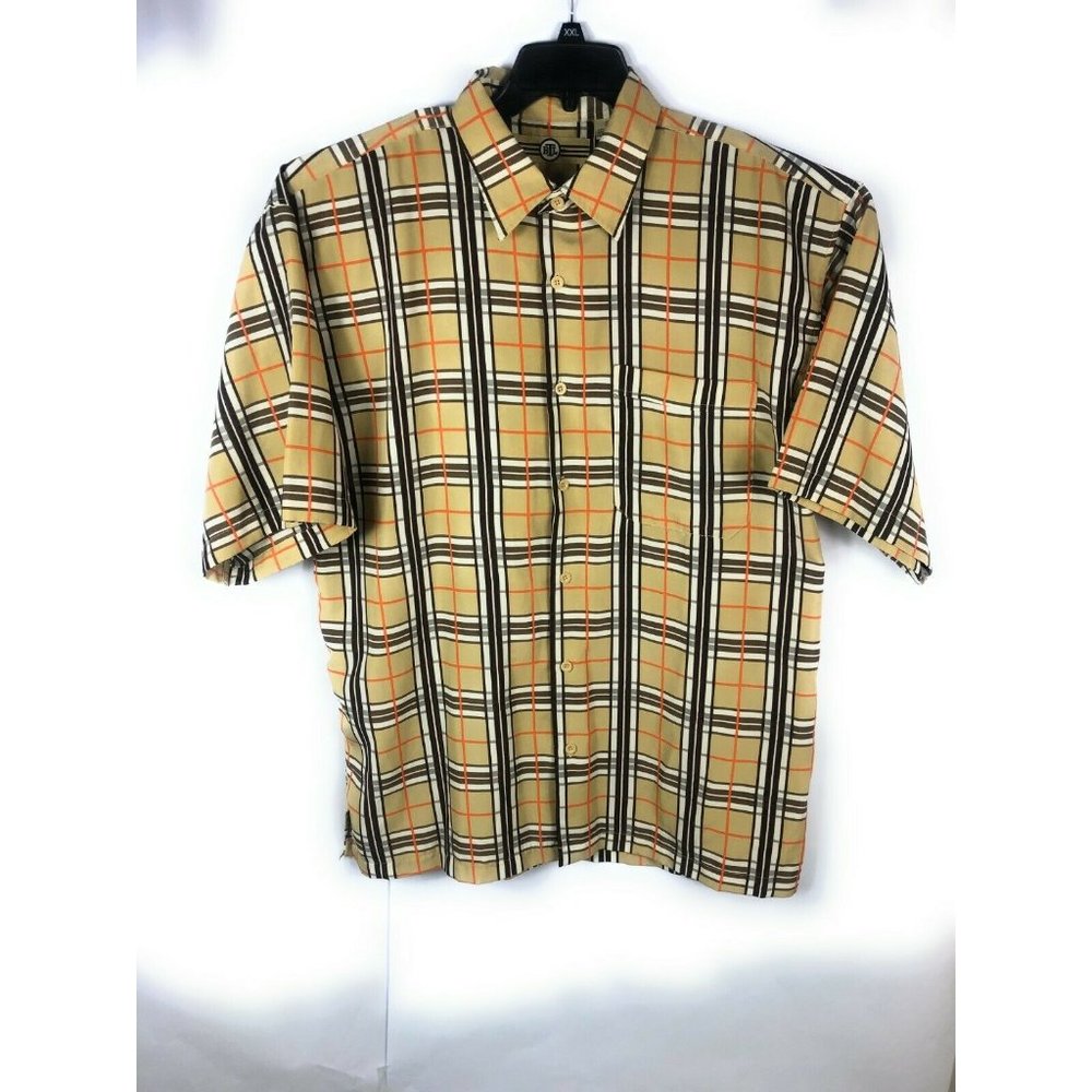 BTL Men's Extra Large Button Up Short Sleeve Multicolor Polyester Shirt A18